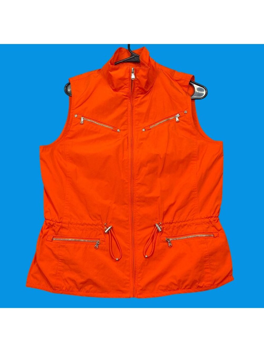 Lauren Ralph Lauren Womens Orange Zip-Up Vest Adjustable Drawstring Pockets SZ M